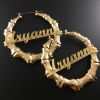 CUSTOM PERSONALIZED: Gold-Plated Bamboo Earrings with Customized Acrylic Script Text (Each Pair) 