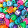 Assorted Letter Beads, 10mm Round, Bright Opaque Multi-Color with Silver Letters (500 Pieces) 