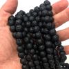 10mm Round, Natural Black Lava Beads, Volcanic Rock (16