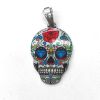 Dia de los Muertos Skull with Rose and Diamond Pattern Pendant 30x22mm (1 Piece) 