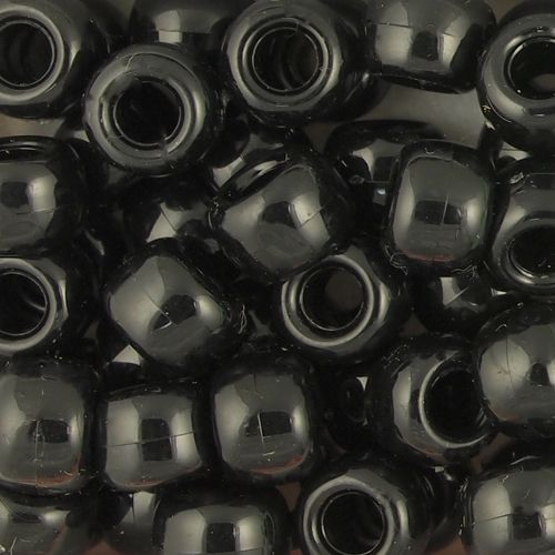 Pony bead, polystyrene, opaque black, 9x7mm. Sold per pkg of 900. - Fire  Mountain Gems and Beads