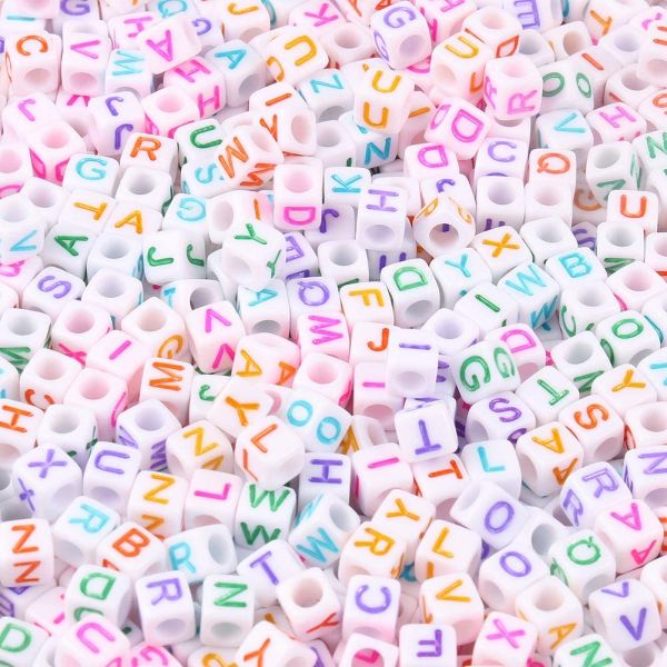 250Pcs Vowel Letter Beads a E I O U 6×6Mm White Cube Acrylic Letter Beads  for Je