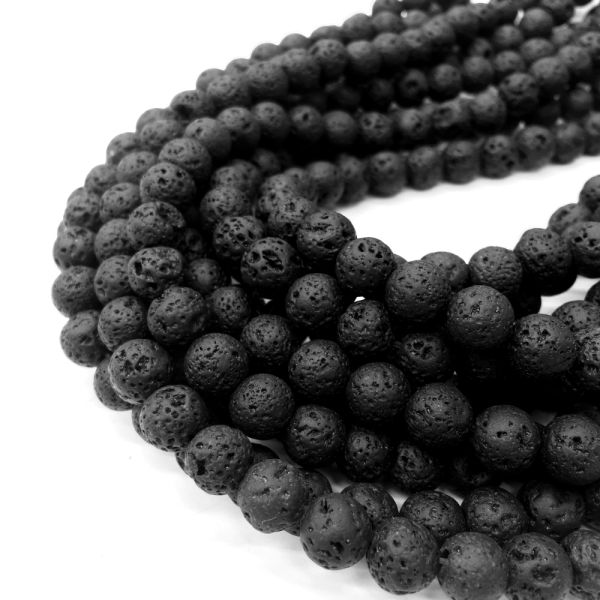 6mm Natural Lava Beads for Jewelry Making, Black Volcanic Gemstone for Bracelets Necklace Jewelry Key Chain