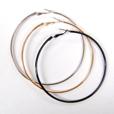 Bamboo Style Hoop Earrings, 3.5 (90MM) Gold (12 Pairs)