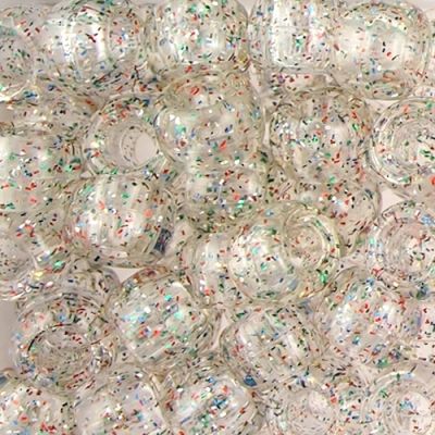 Pony Beads, 9x6mm, Transparent Glitter Gold (650 Pieces)