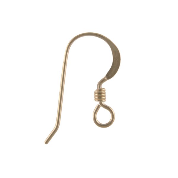 Flat Fishhook Earring Earwire with Spring, 14K Gold Filled (