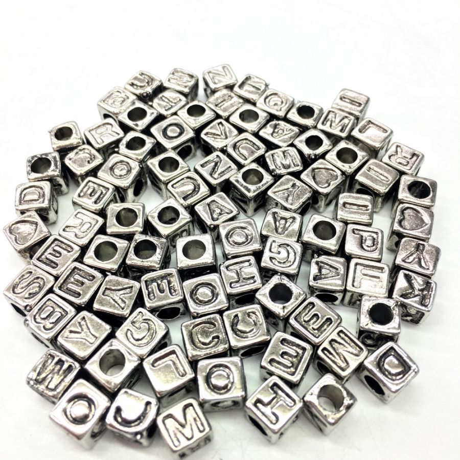 Alphabet Letter Beads 'D' Silver Metal Cube Charm 7mm Pack of 5 C65/4 