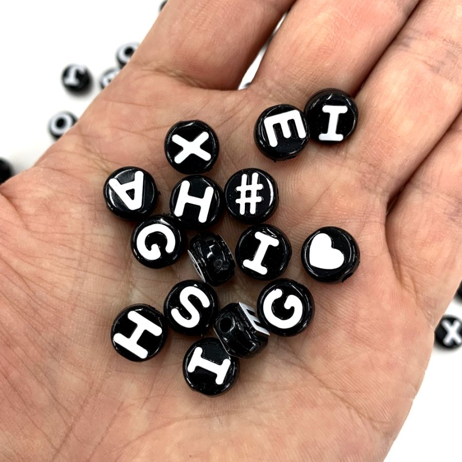 The Beadery Alphabet Beads 10mm Black With White Lettering - Bead & Powwow  Supply