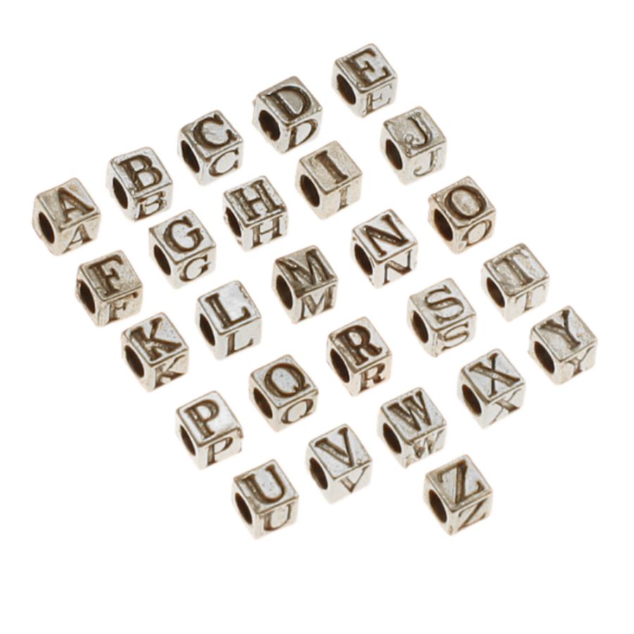 A 925 Sterling Silver Bead Square Alphabet Monogram Vtg Retro Cube 2cm Letter L