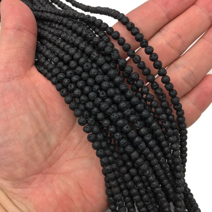 4mm Bead Strand Textured Small Round Bead 4mm Natural Black Lava Stone Beads About 86 Pieces Per Strand Dyed Round Balls Natural Bead