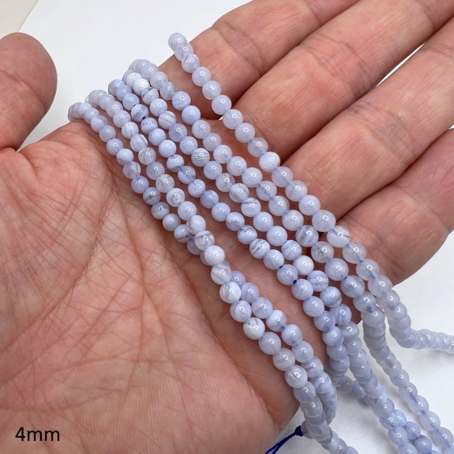 Smooth Round, Blue Lace Agate, Choose Size (16 Strand)
