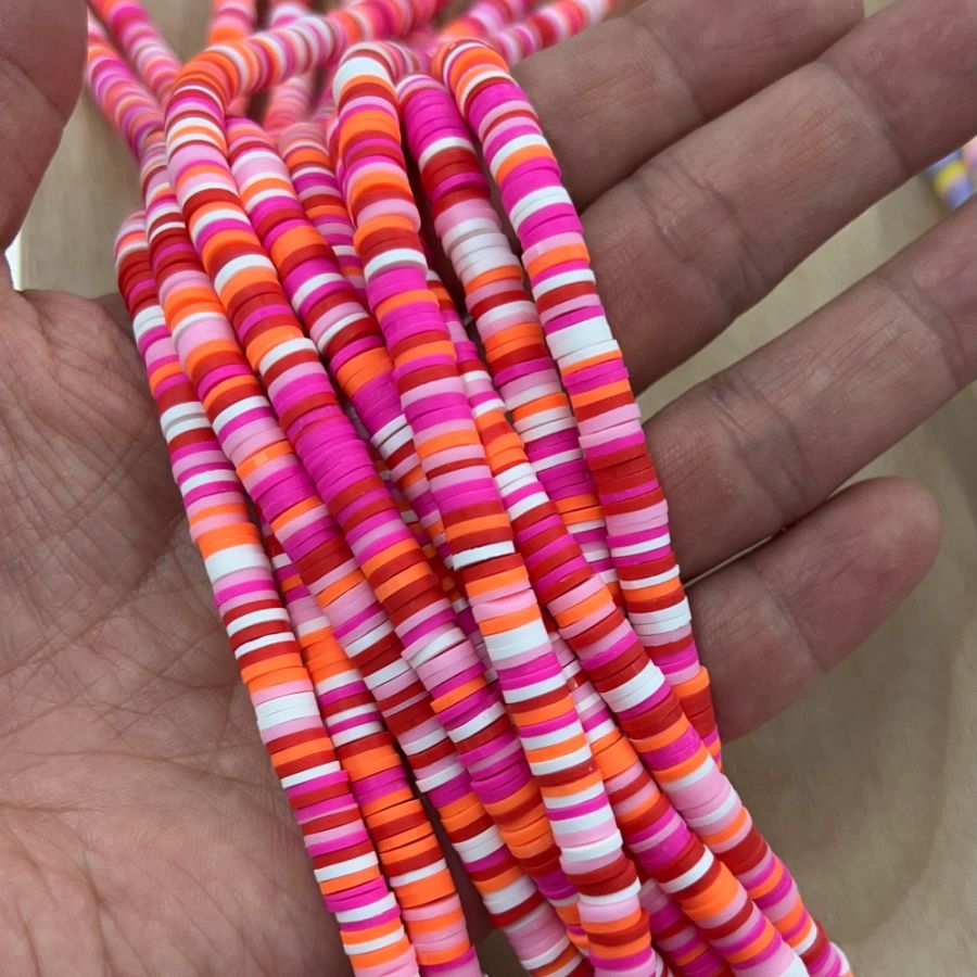 Polymer Clay Rubber, 6mm Heishi Disc Beads, Tropics (16 Str