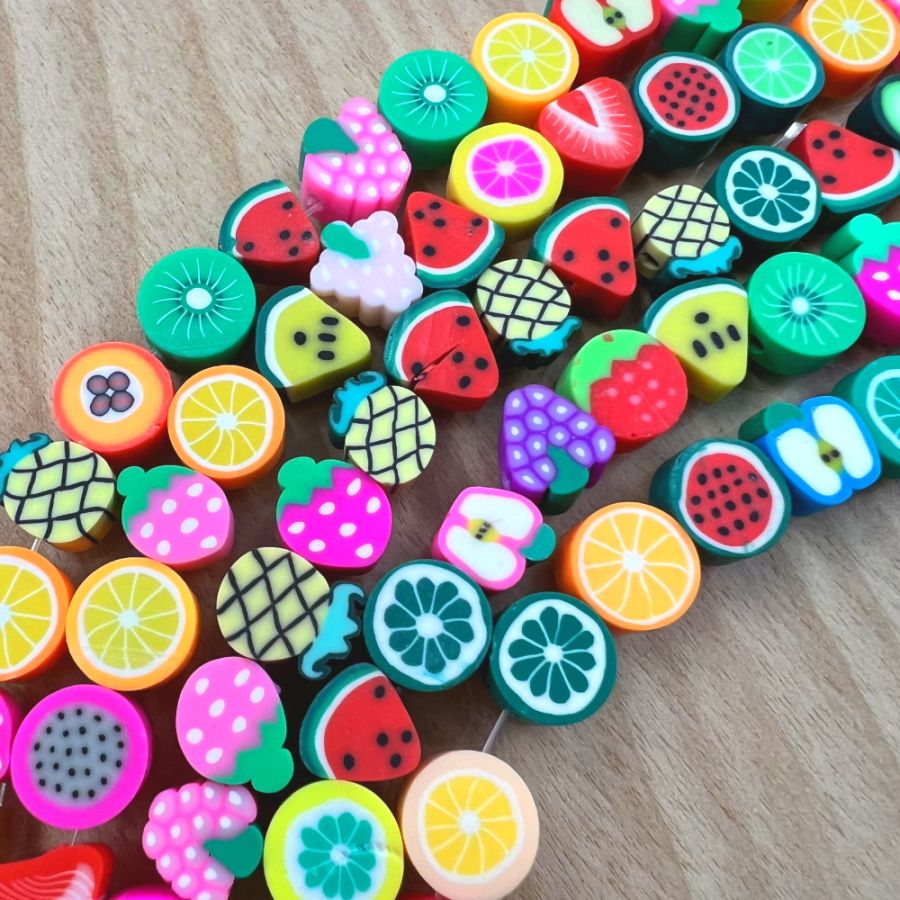 Mini Polymer Clay Fruit Beads 10 Pieces