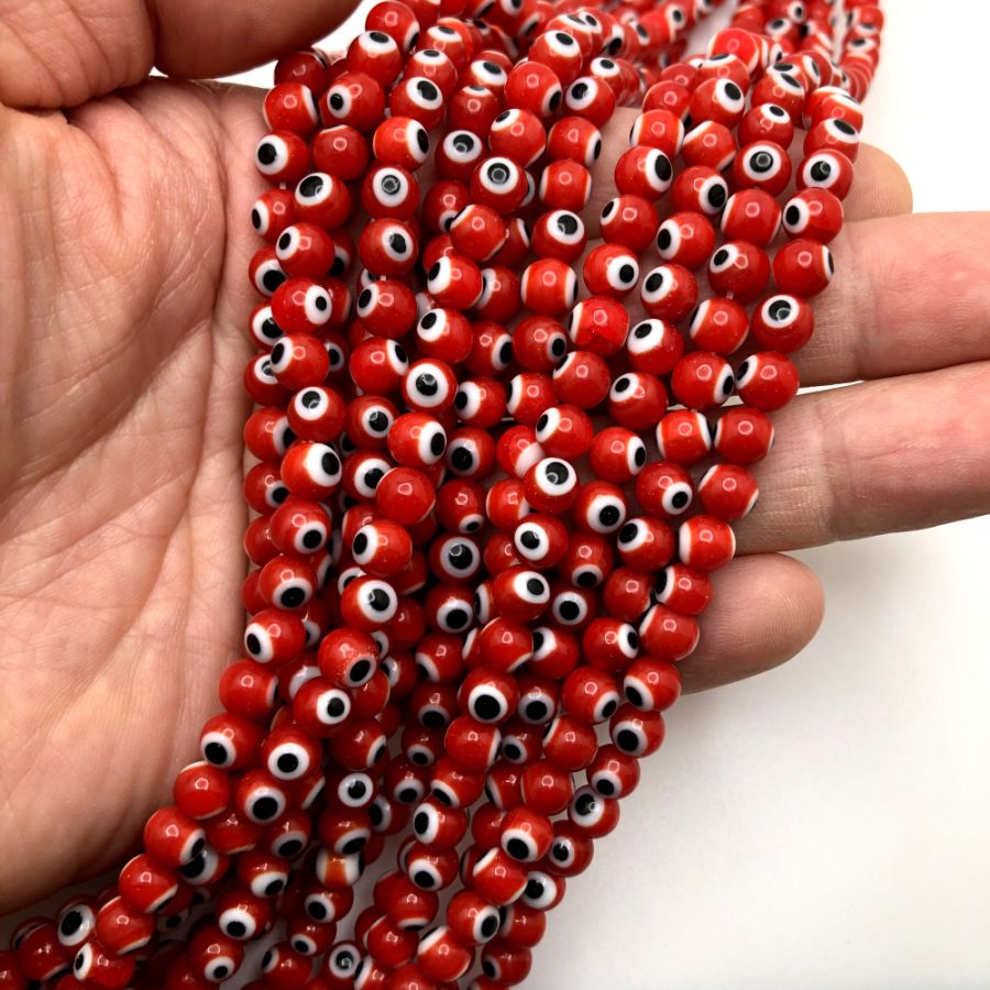6mm Round Evil Eye Beads, Red (15 Strand)