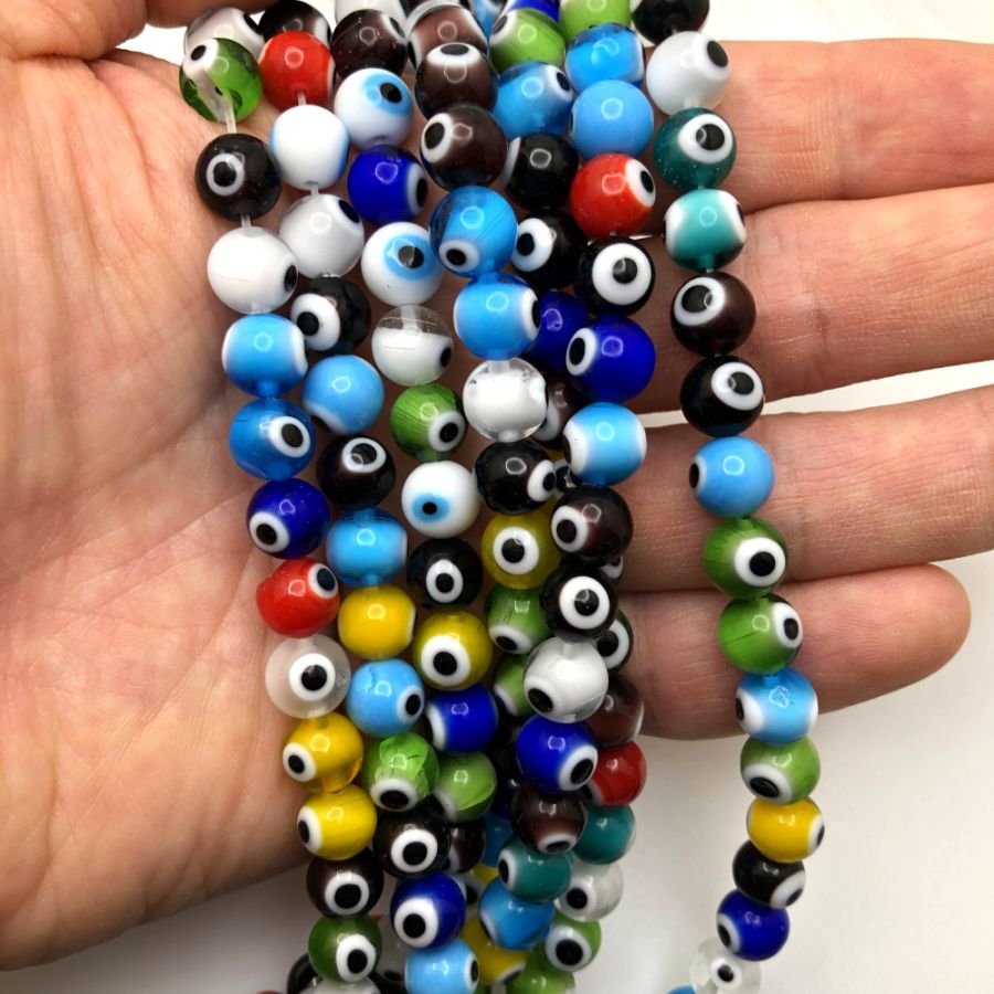 8mm Round Evil Eye Beads, Mixed Colors (15 Strand)