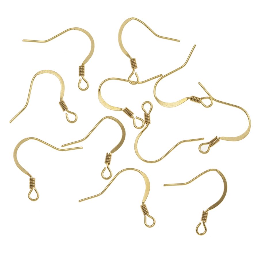 Flat Fish Hook Earwire w/ Spring, Gold-Plated (144 Pieces)