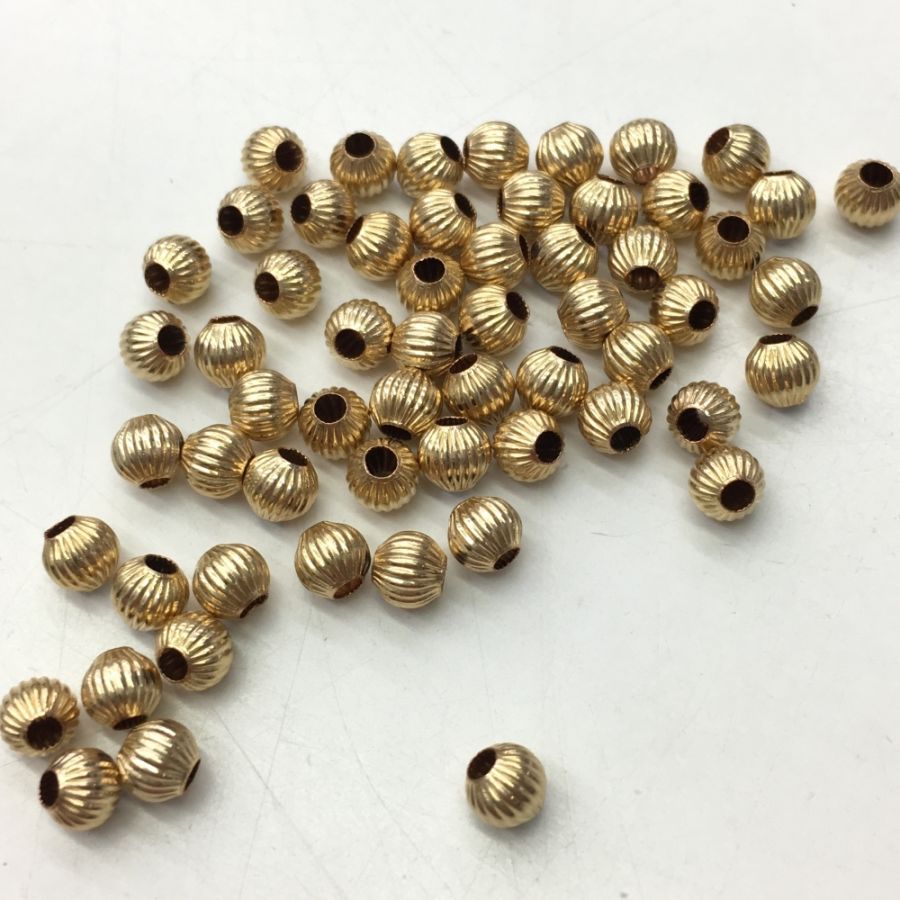 4mm Corrugated-Fluted Round Beads, 14K Gold Filled Beads (10 Pieces)