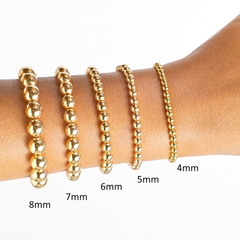 6, 14k Rose Gold 14k Gold Beaded Ball Stretch Bracelet 5 mm Beads 6 to 9 Gift for Women