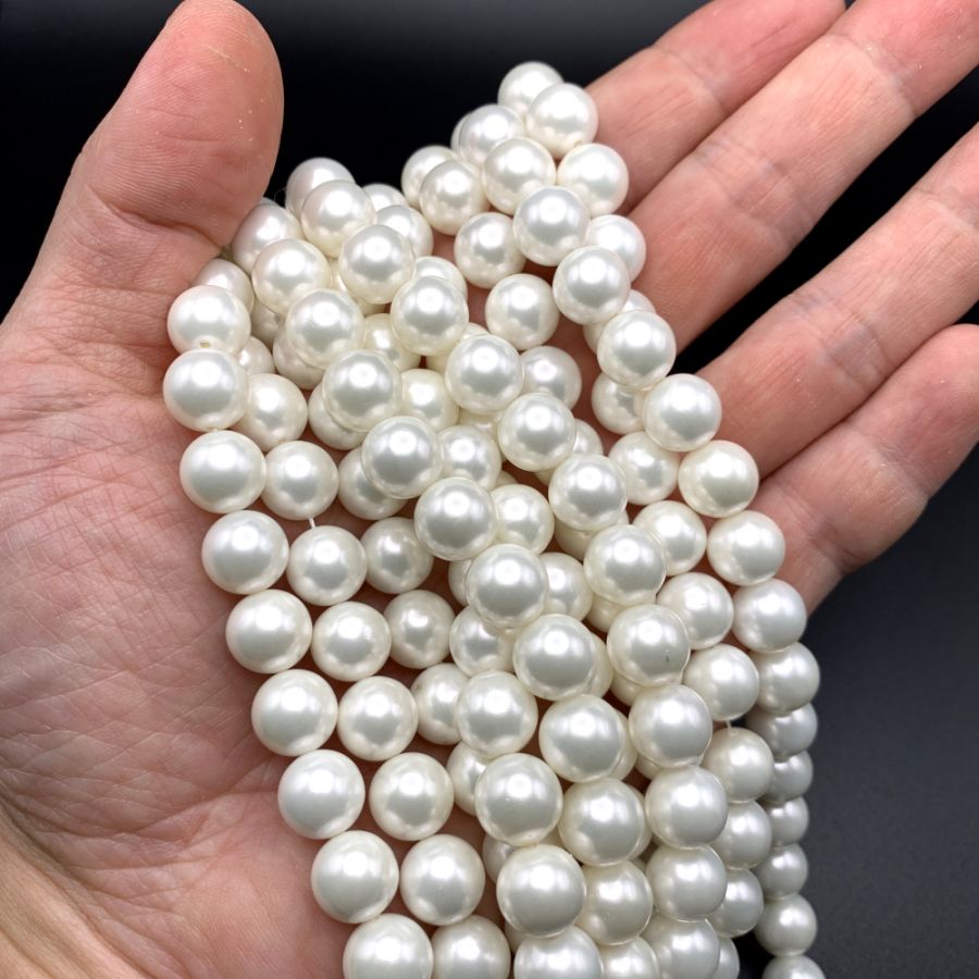 10mm Shell Pearls (White) (16 Strand)