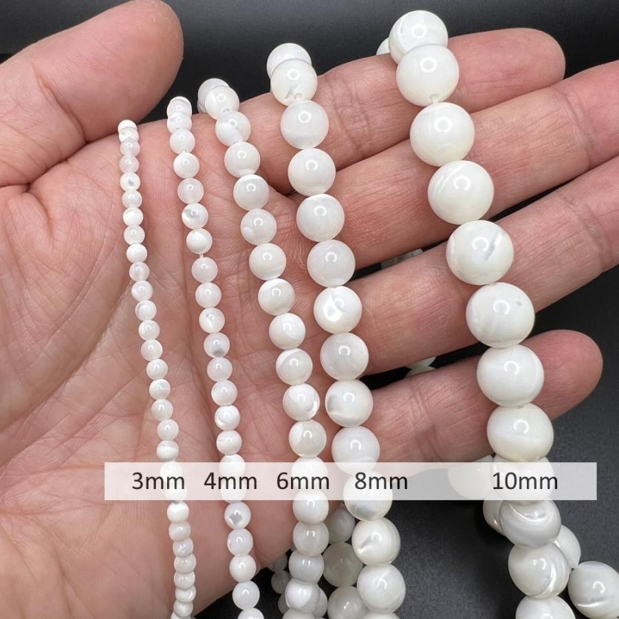 3mm Smooth Round, White MOP (Mother of Pearl) Beads (16 Strand)