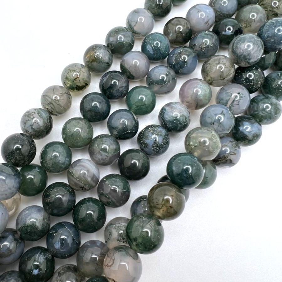6mm Smooth Round, Moss Agate Beads (16 Strand)