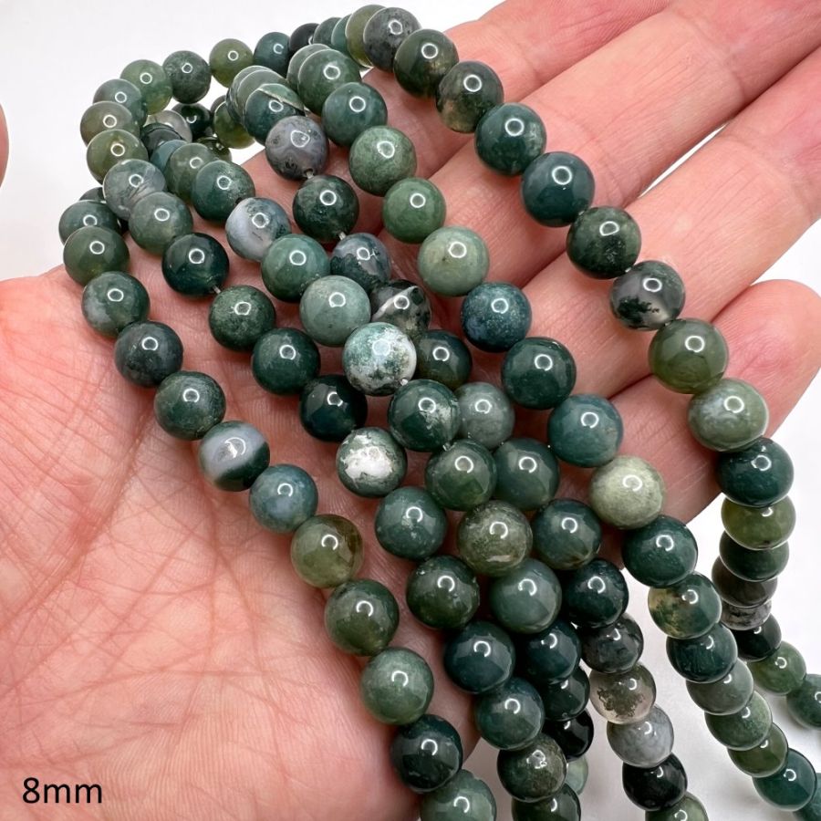 15 ½ IN 8 mm Faceted Natural Moss Agate Beads