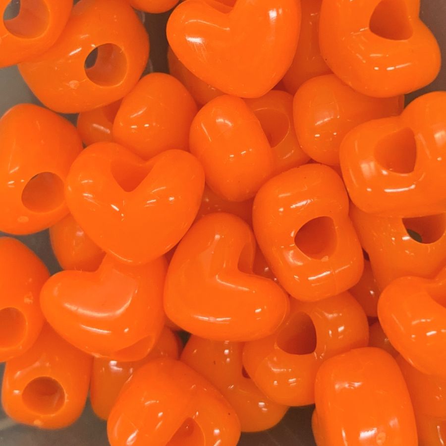 Heart Pony Beads, Opaque Neon Orange FACTORY BULK PACK (1000
