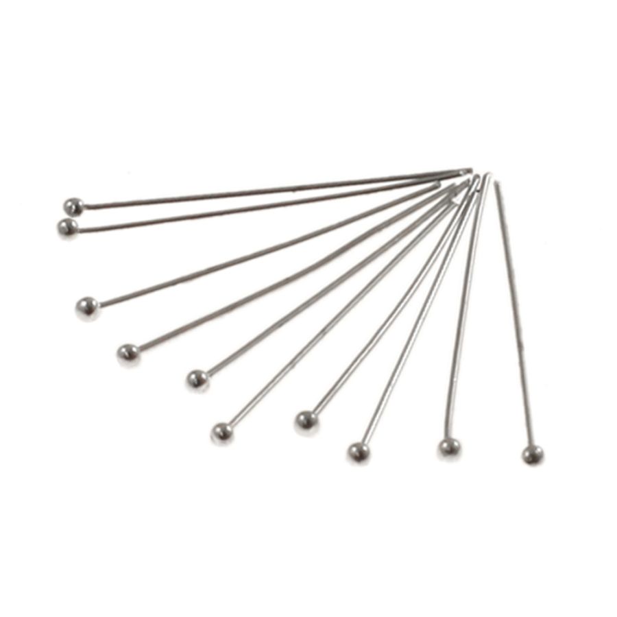 Head Pins, with Ball Head 1.5 Inches Long and 21 Gauge Thick, Silver Plated  (20 Pieces)