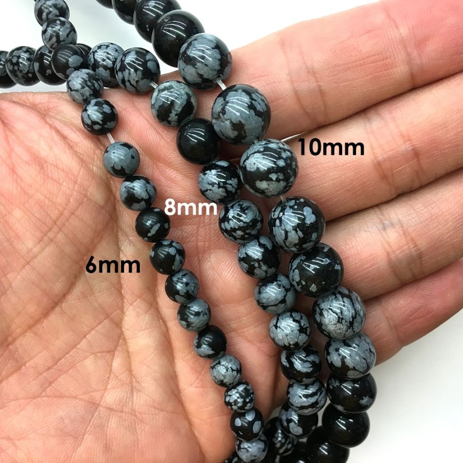8mm Smooth Round, Snowflake Obsidian Beads (16 Strand)