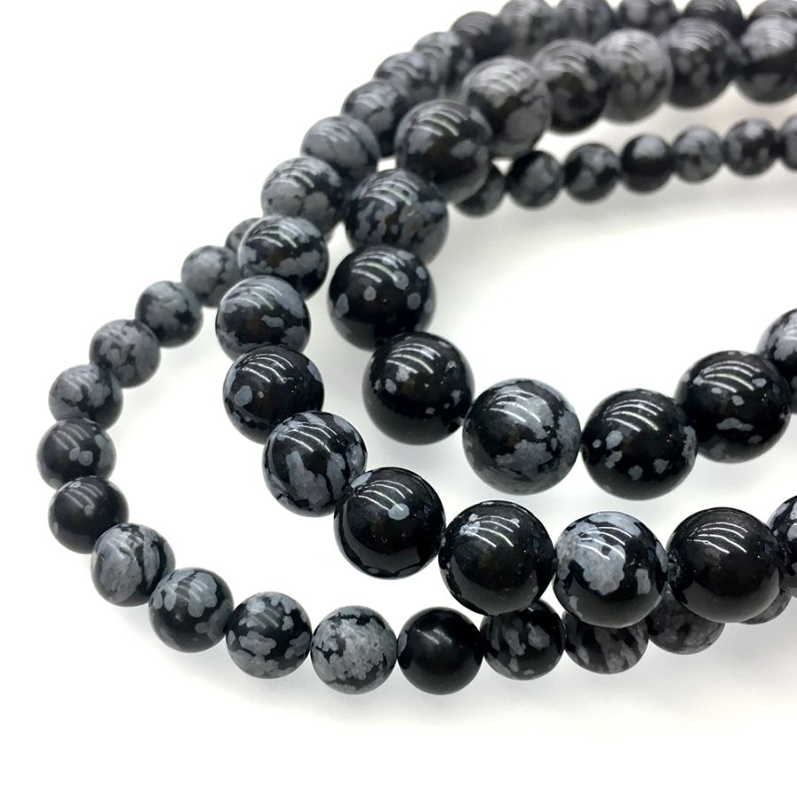 6mm Smooth Round, Snowflake Obsidian Beads (16 Strand)
