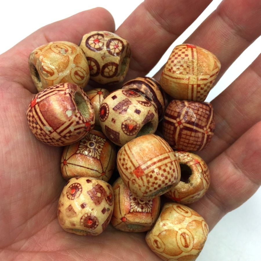 16mm Large Hole, Printed Barrel Wood Bead (24 Pieces)